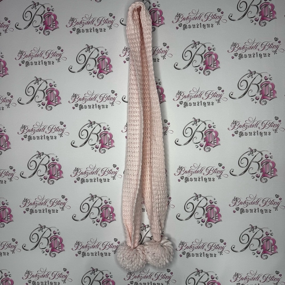 Scarf sparkly Cozy baby pink Knit Scarf with Pom Poms glitter pink crochet 🧶